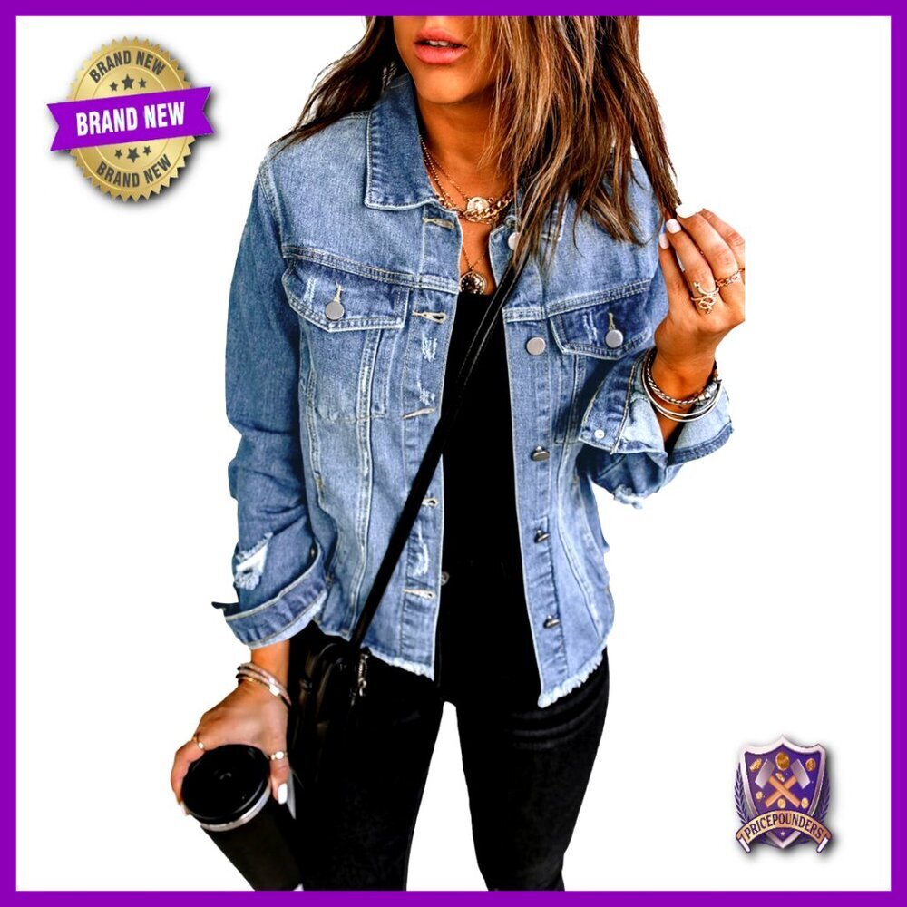 Distressed Denim Jacket Oversized Boyfriend Fit Trendy Y2K Casual Wear